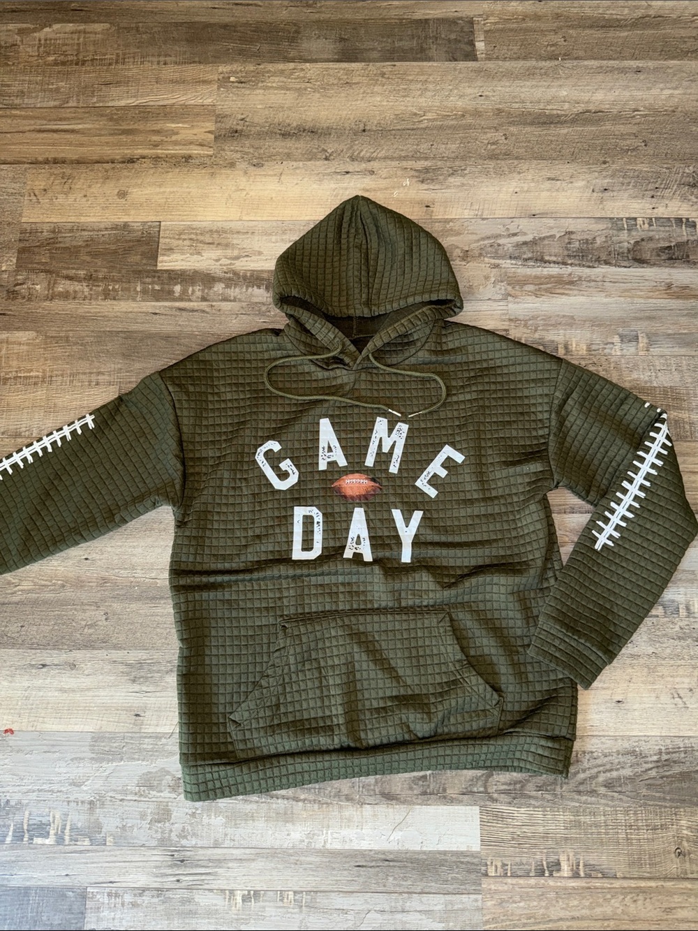 Football Game Day Olive Waffle-Knit Hoodie